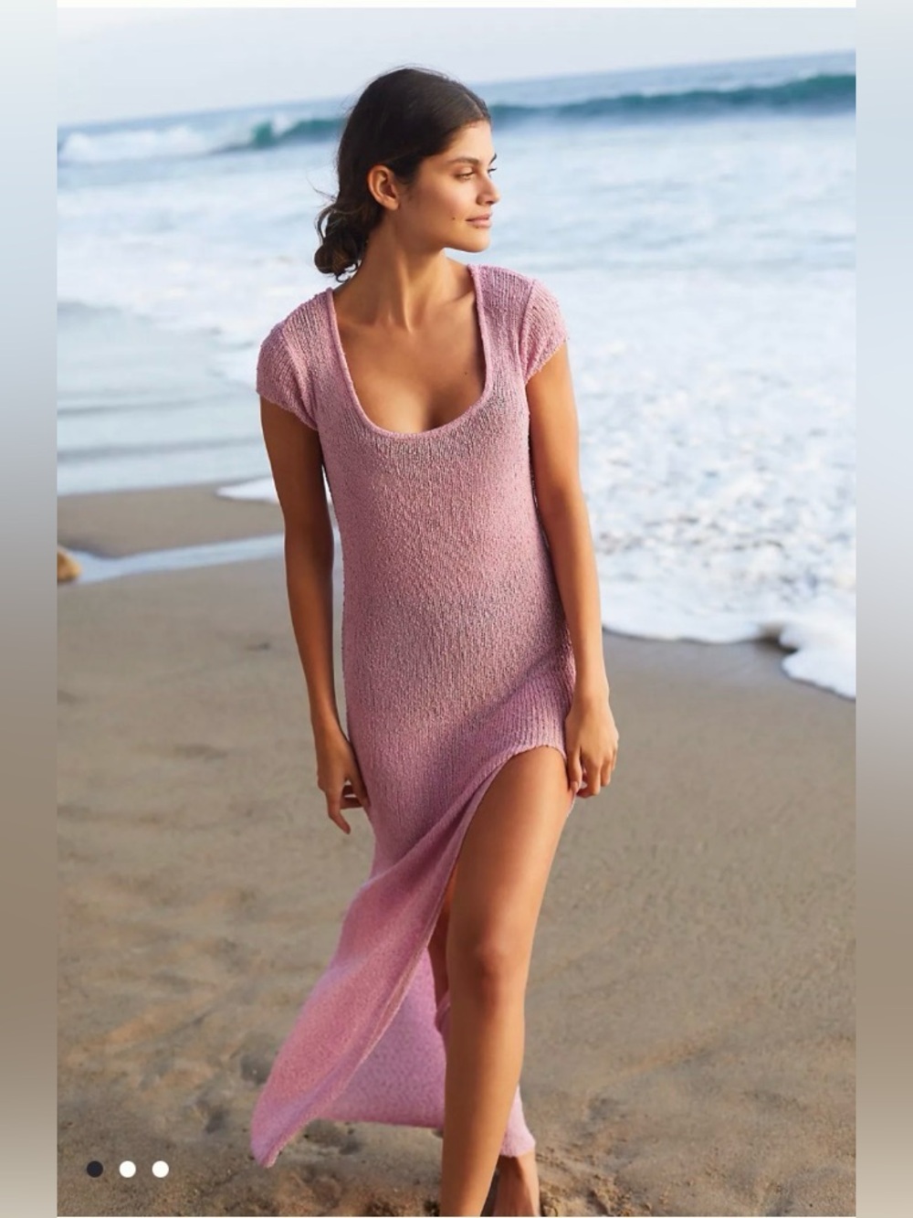 NWOT l*space x Anthropologie Pink Knit Maxi Beach Cover-Up with Side Slit - XL